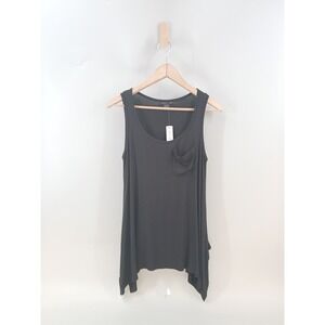 August Silk Swing Tank Top Women M Black Sharkbite Hem Chest Pocket